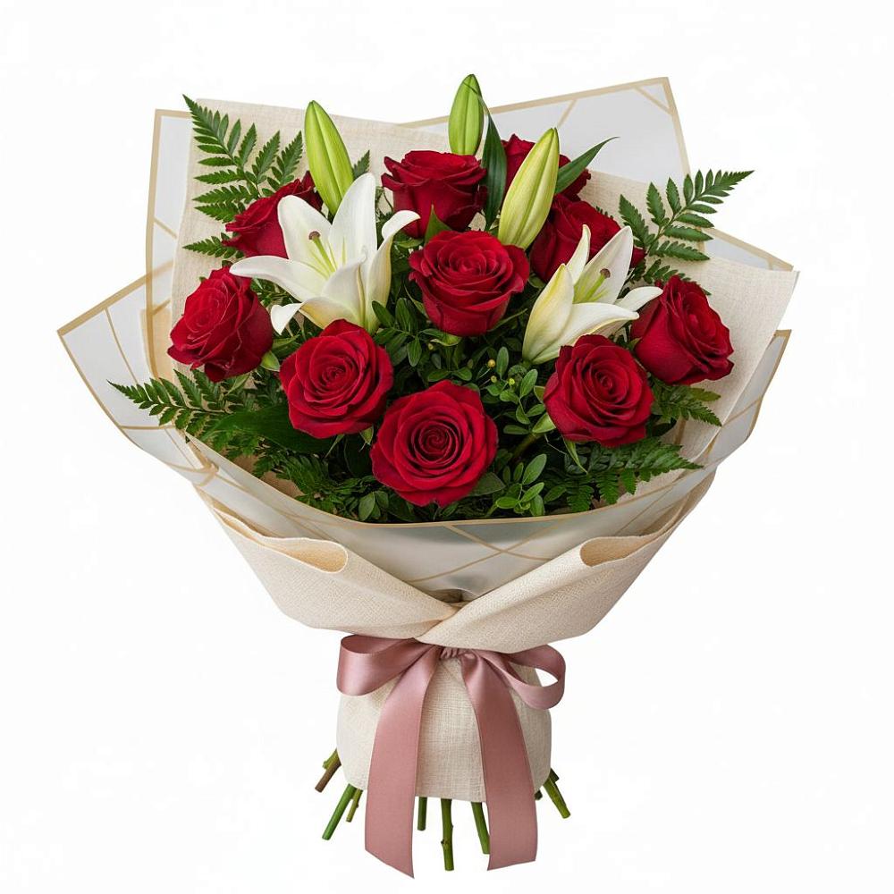 Букет цветов из: Лилии и Розы в Ясногорске Забайкальского края